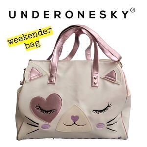 Underonesky White &  Metallic Pink Kitty Cat Weekender Travel Vacation Bag